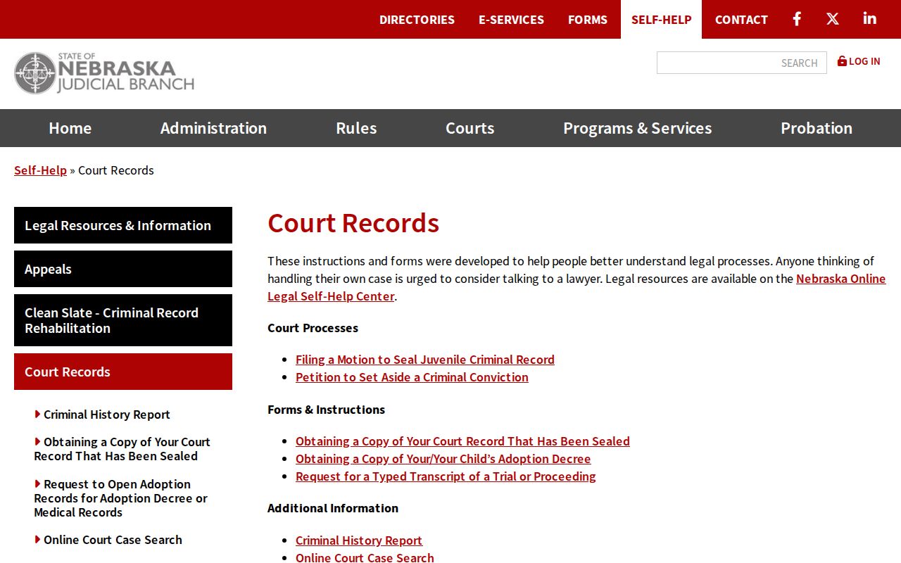 Nebraska arrest warrants: Judicial Branch court-record access page