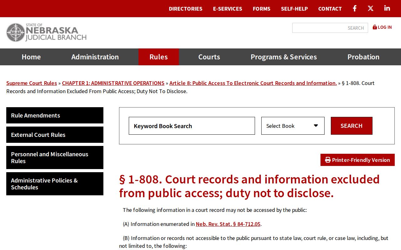 Nebraska warrant check access rule showing court records excluded from public view