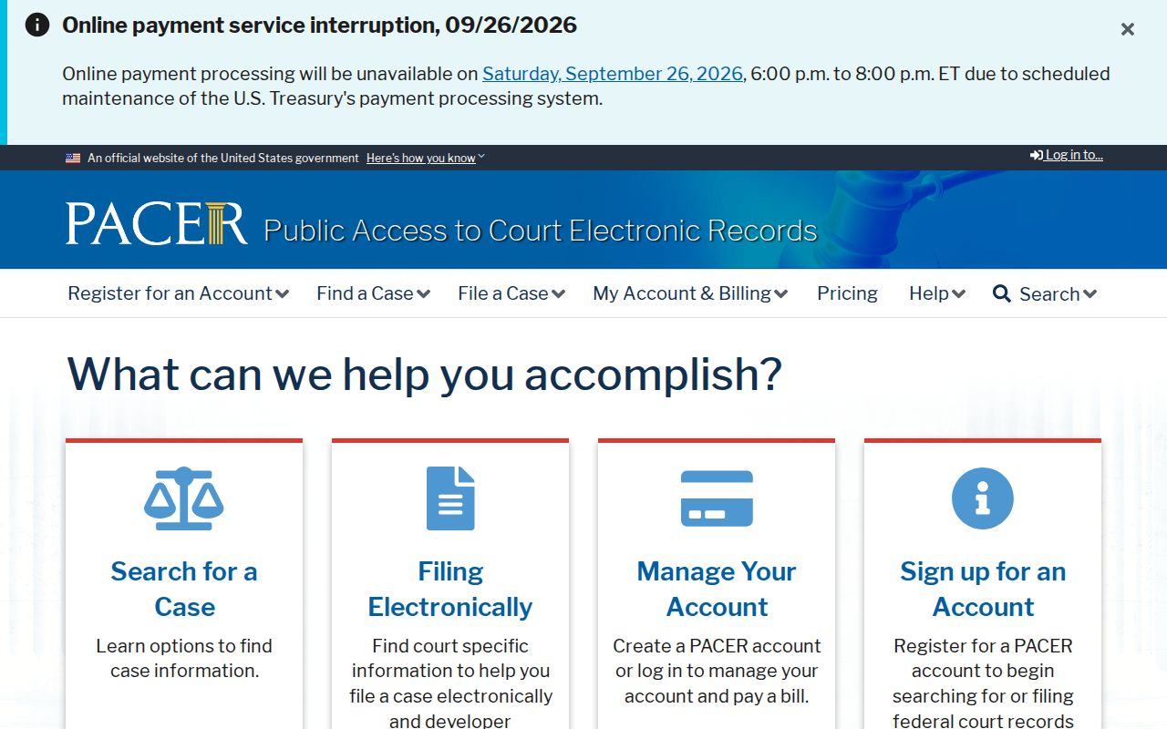 Nebraska warrant check guidance showing the PACER federal case access page