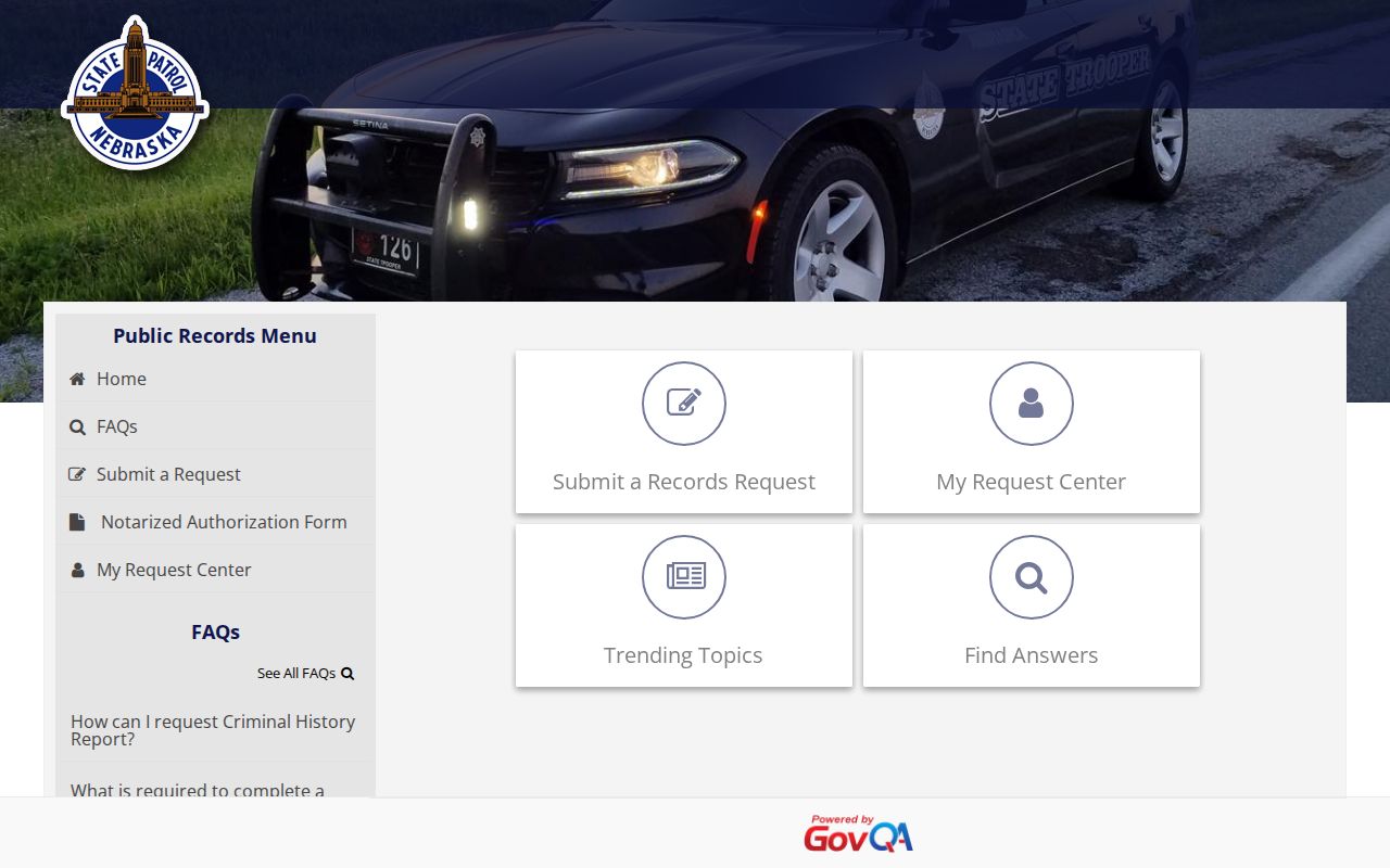 Nebraska warrant record request portal for State Patrol records
