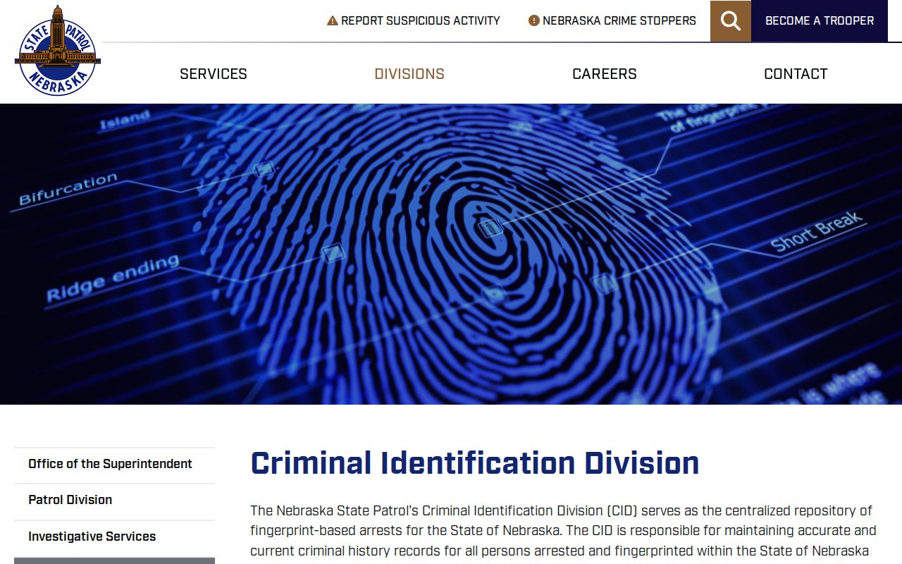 Nebraska State Patrol Criminal Identification Division webpage
